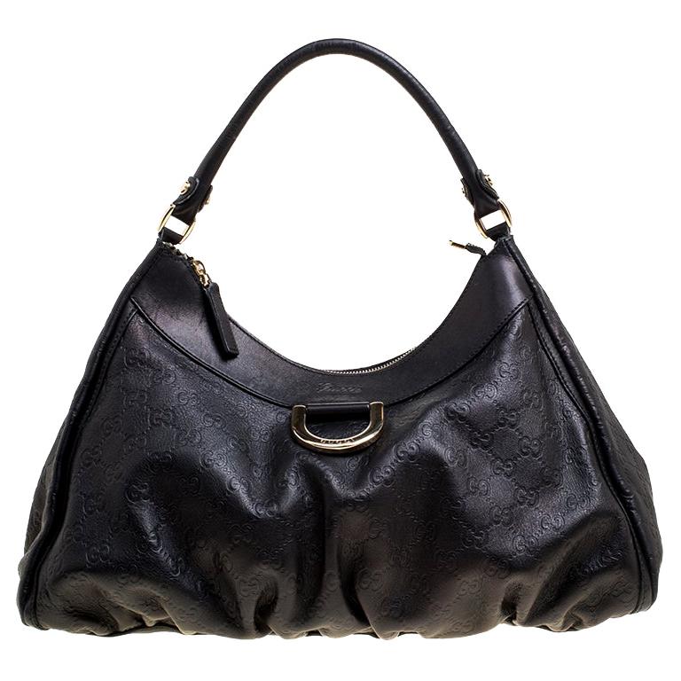 Gucci Metallic Black Leather Large D Ring Hobo