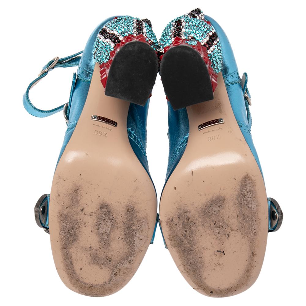 Gucci Azul Metalizado Brogue Cuero Queercore Bombas Tamaño 38.5 3