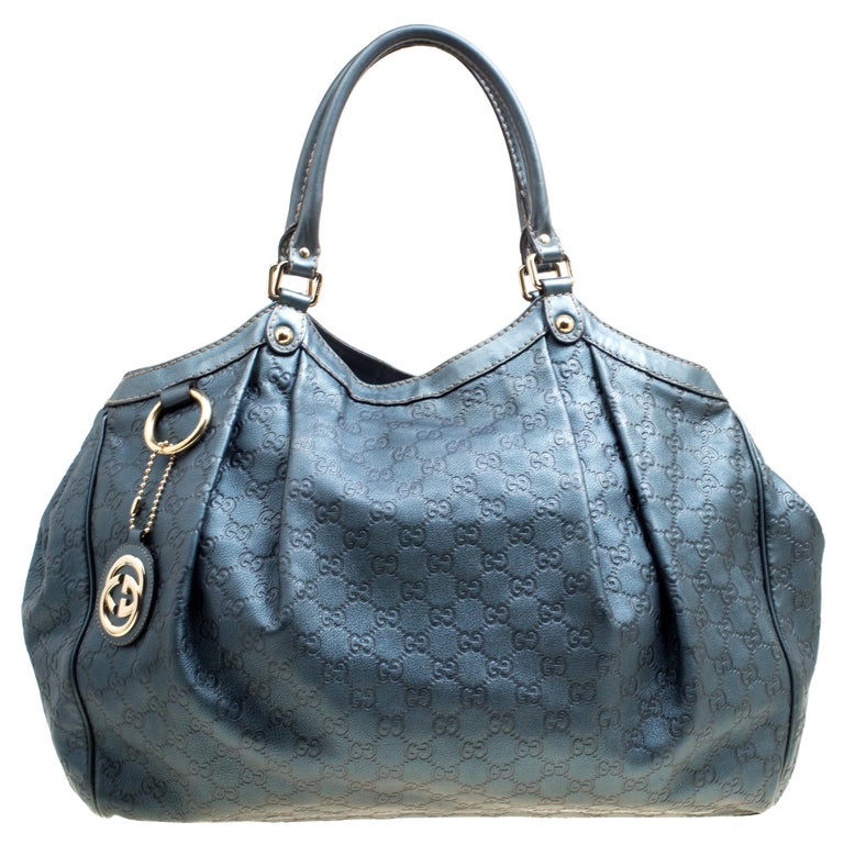 Gucci Metallic Blue Guccissima Large Sukey Tote For Sale at 1stDibs
