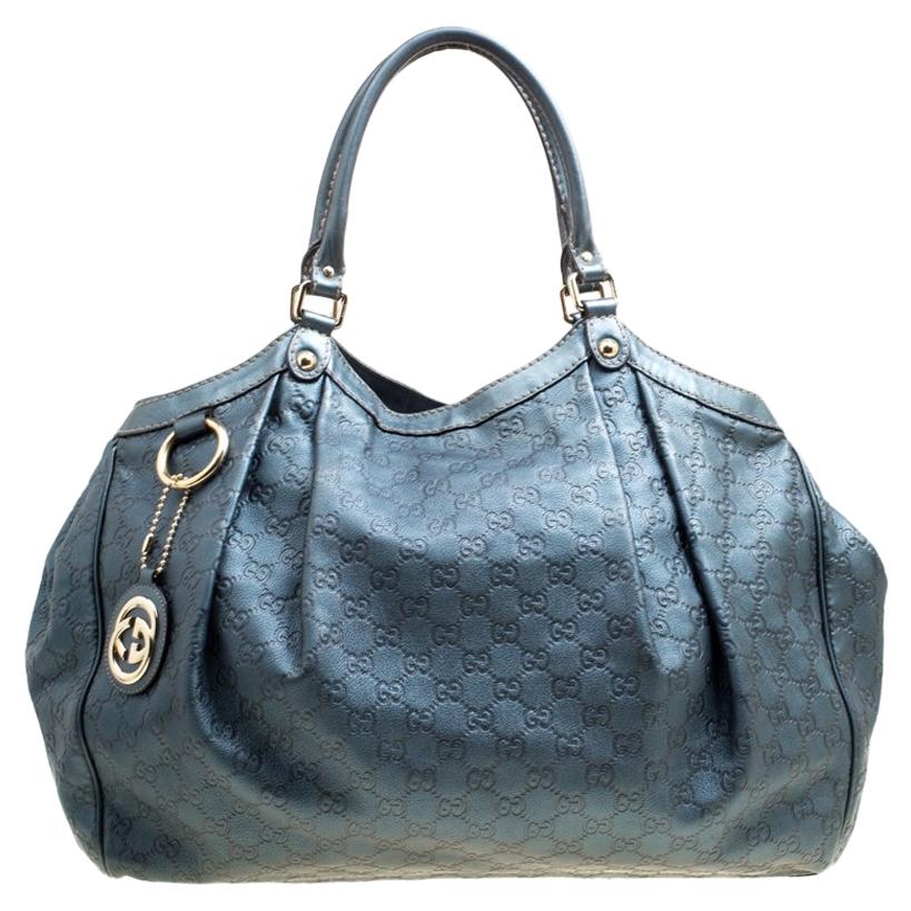 Gucci Metallic Blue Guccissima Large Sukey Tote