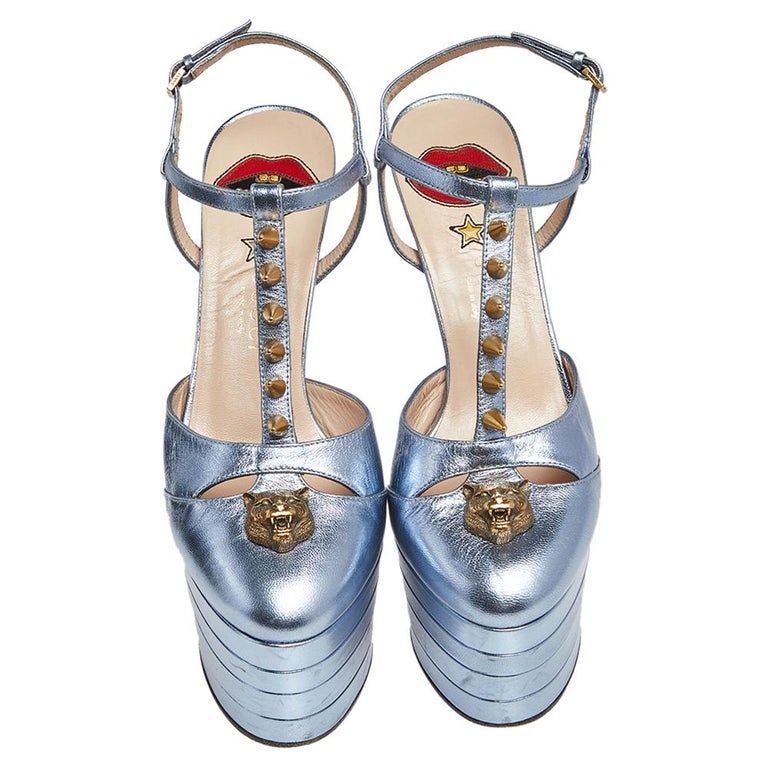 Gucci Metallic Blue Leather Angel T Strap Platform Sandals Size 38 at  1stDibs | gucci angel platform, metallic blue sandals, gucci angel platform  pumps