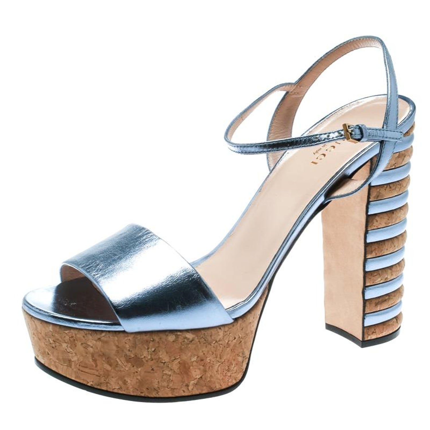 Gucci Metallic Blue Leather Claudie Platform Sandals Size 39 For Sale at  1stDibs | gucci claudie