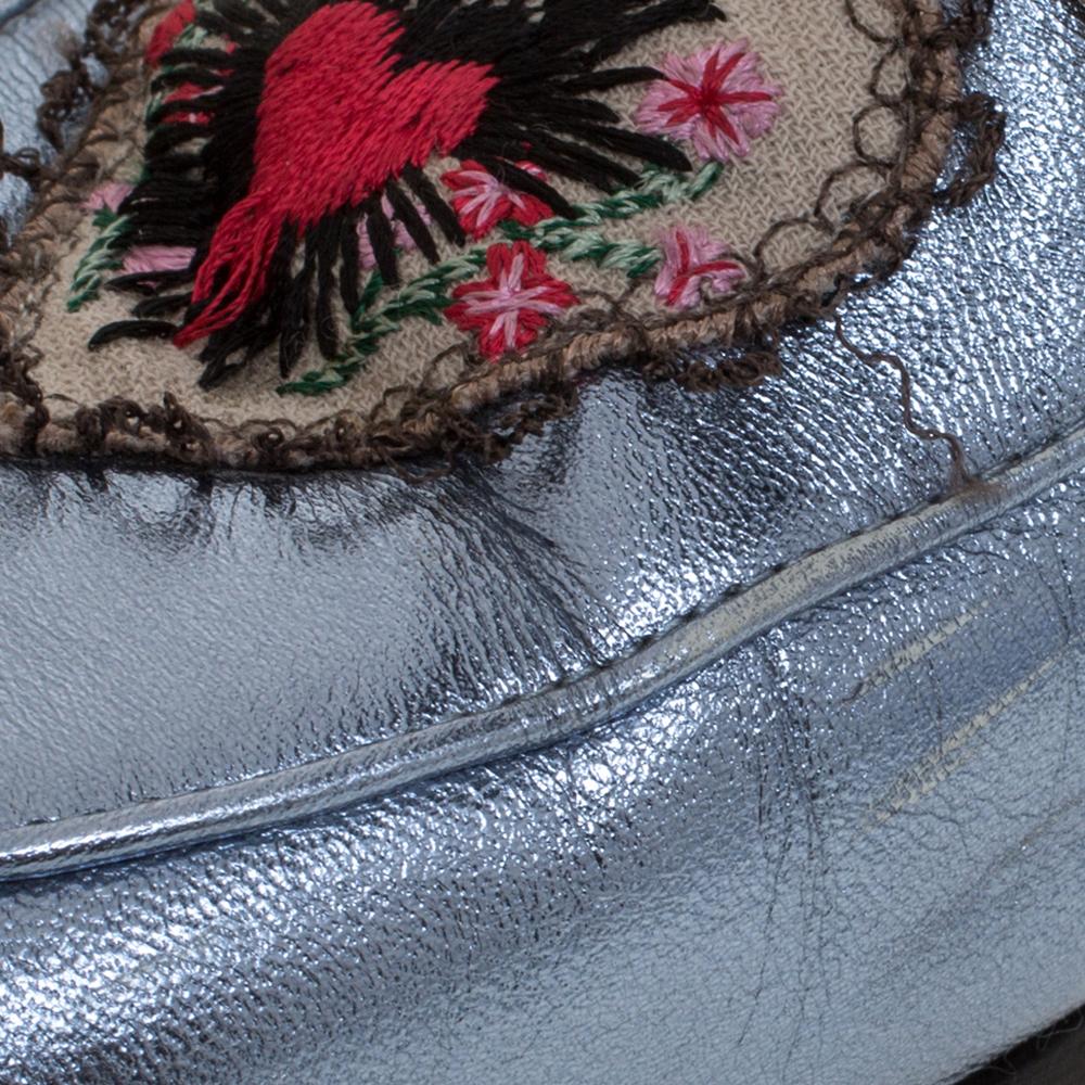 Gray Gucci Metallic Blue Leather Jordaan Horsebit Slip On Loafers Size 40