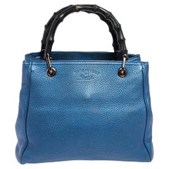 Gucci Metallic Blue Leather Small Bamboo Shopper Tote