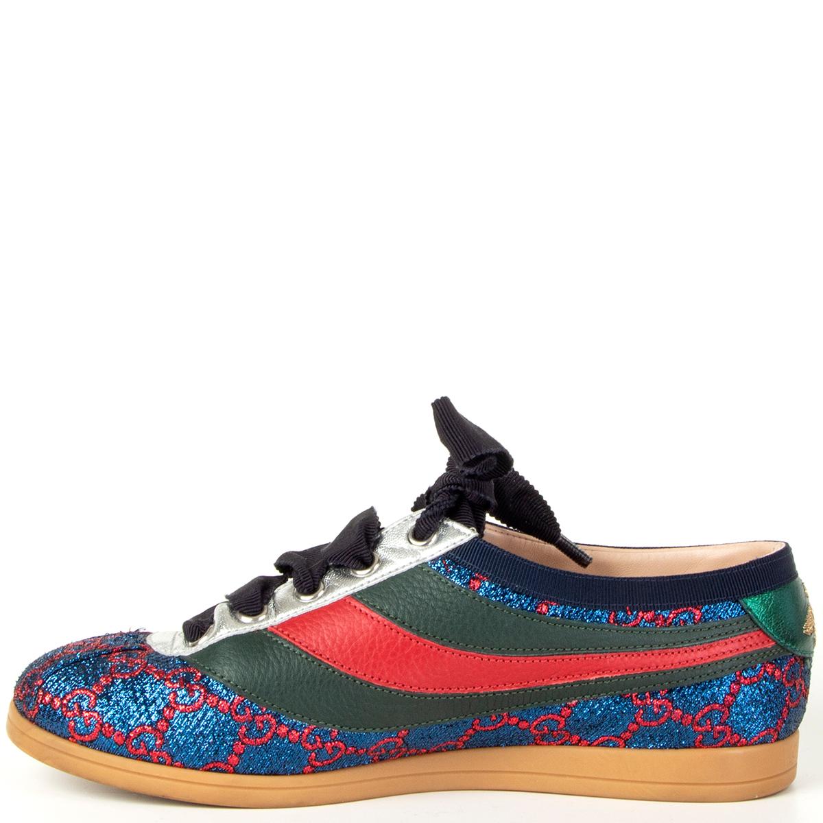 Black GUCCI metallic blue & red FALACER LUREX WEB Sneakers Shoes 35.5 For Sale