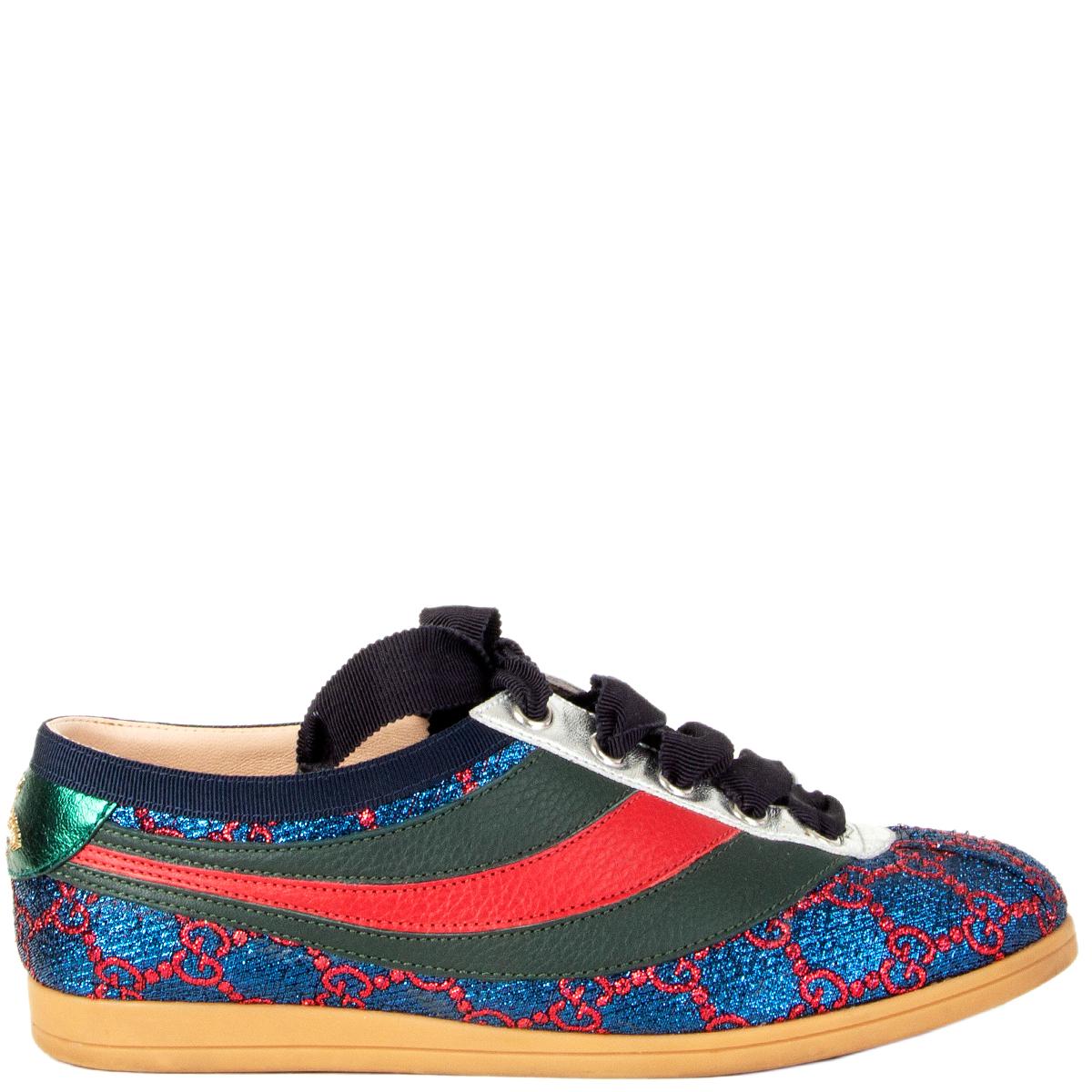 GUCCI metallic blue & red FALACER LUREX WEB Sneakers Shoes 35.5 For Sale