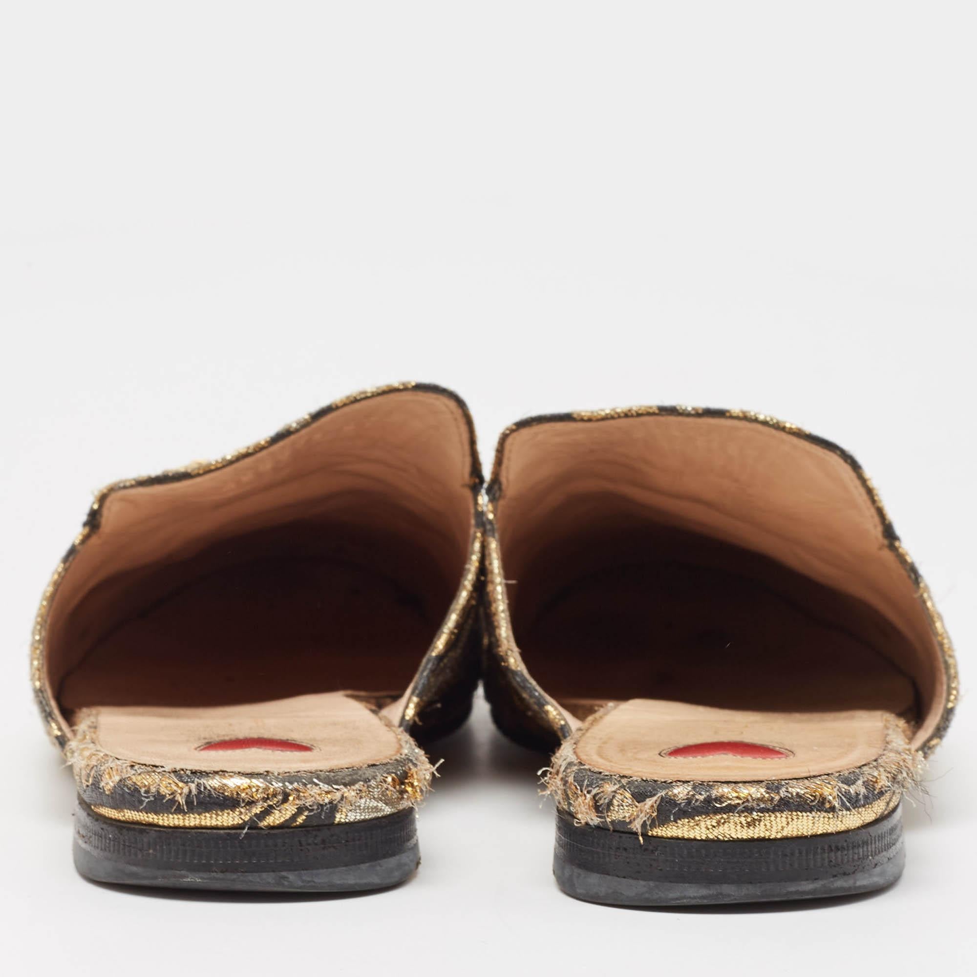 Women's Gucci Metallic Brocade Fabric Princetown Flat Mules Size 37