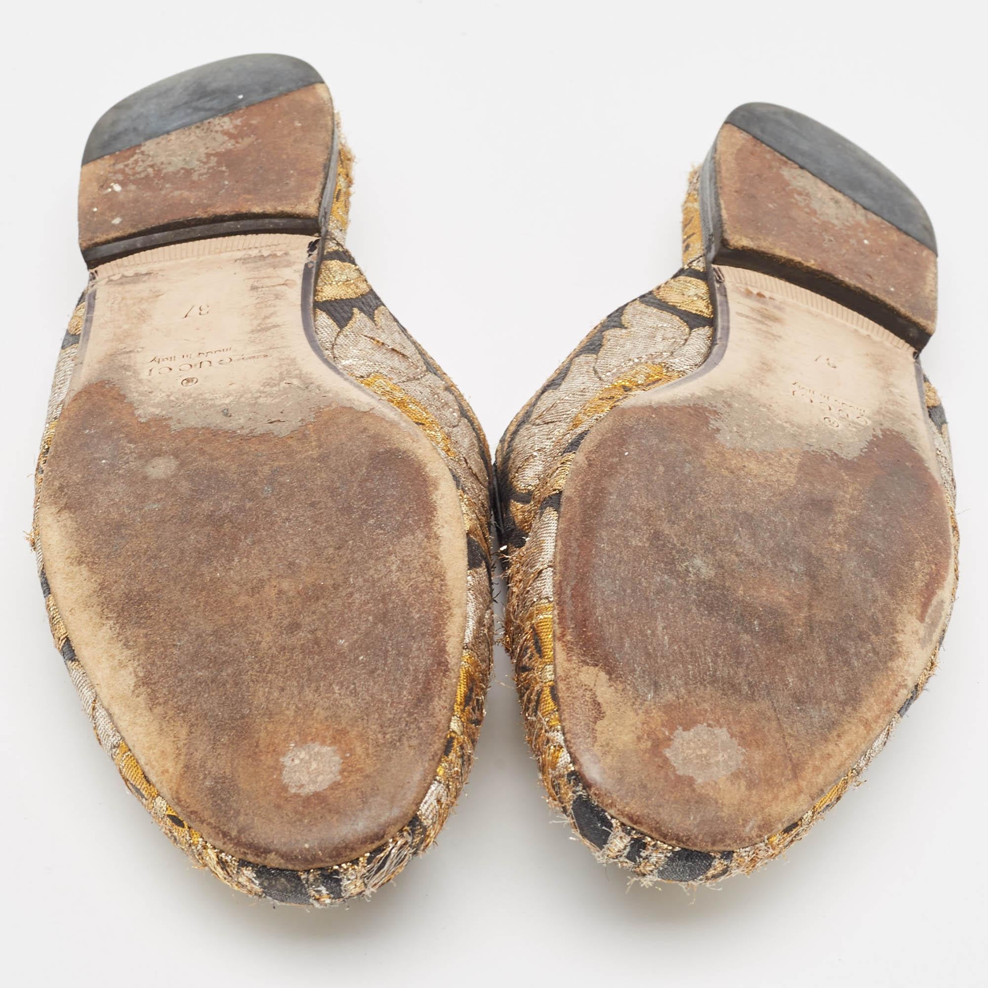 Gucci Metallic Brocade Fabric Princetown Flat Mules Size 37 1