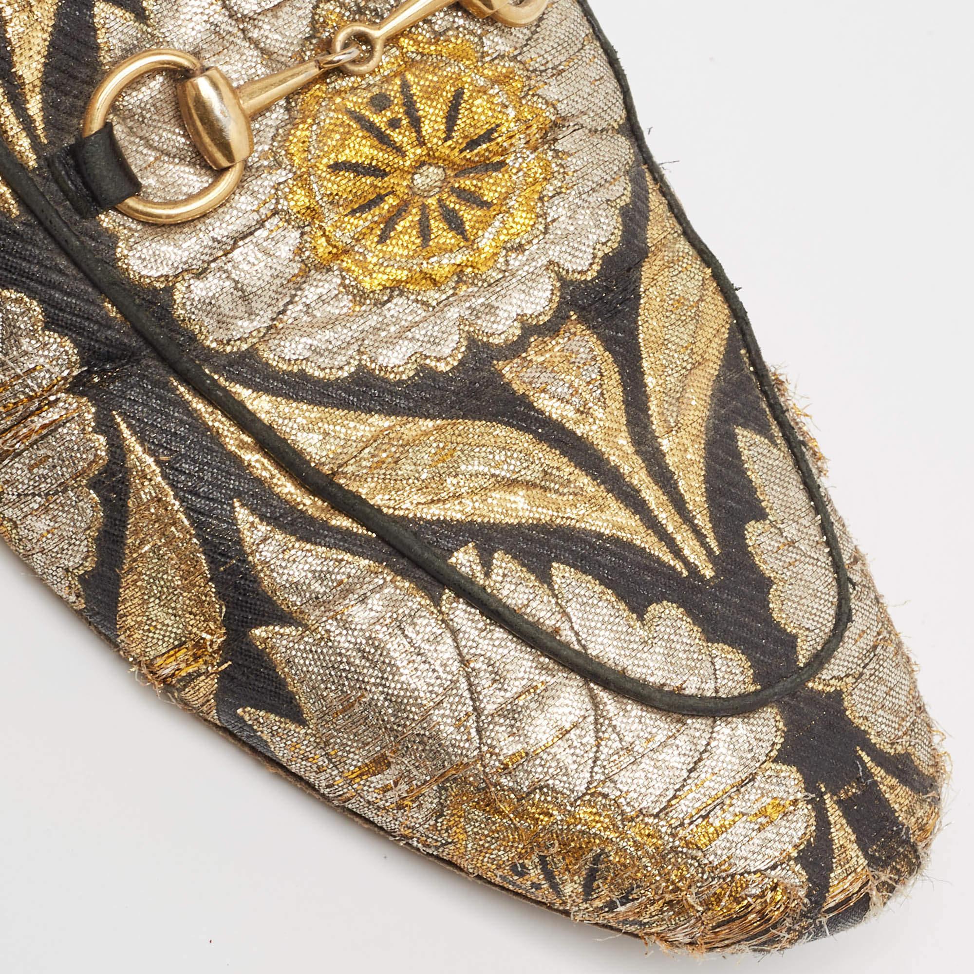 Gucci Metallic Brocade Fabric Princetown Flat Mules Size 37 3