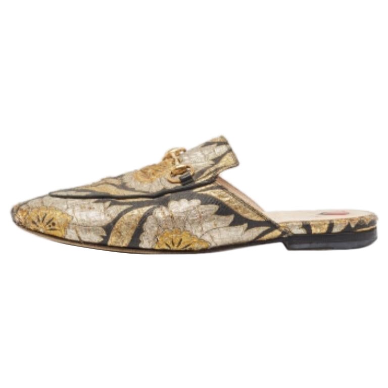 Gucci Princetown flache Pantoletten aus Metallic-Brokat-Stoff Größe 37