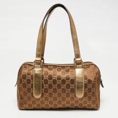 Gucci Metallic Bronze/Gold GG Stoff und Leder Boston Tasche
