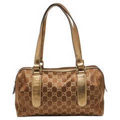 Gucci Metallic Bronze/Gold GG Fabric and Leather Boston Bag