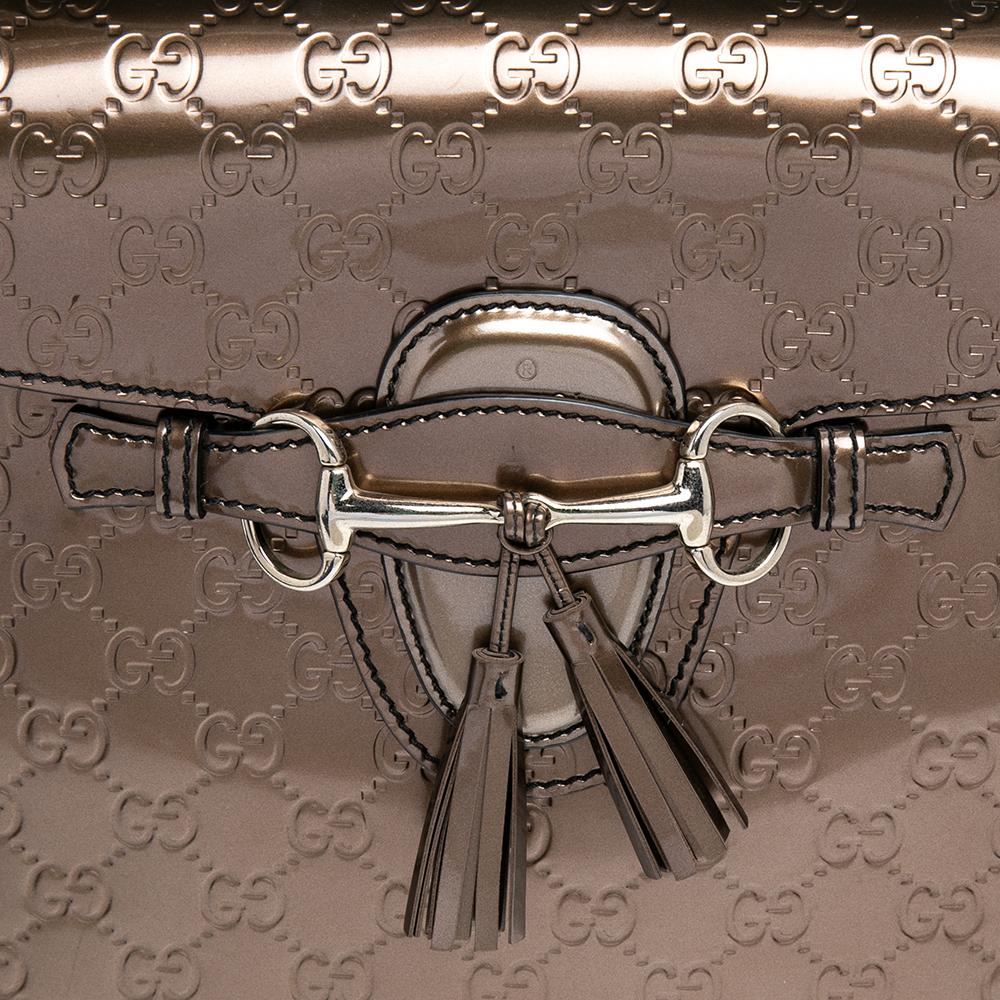 Gucci Metallic Bronze Guccissima Patent Leather Large Emily Chain Shoulder Bag 2