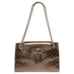 Gucci Metallic Bronze Guccissima Patent Leather Large Emily Chain Shoulder Bag