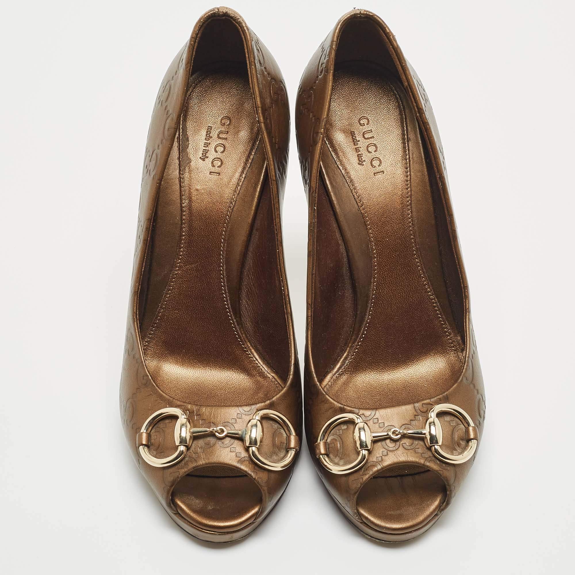 Gucci Bronce Metalizado Cuero Hollywood Bombas Tamaño 37 Marrón