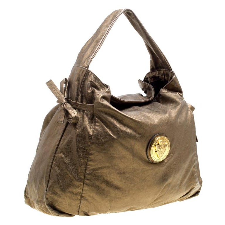 Gucci Metallic Bronze Leather Hysteria Medium Hobo For Sale at 1stDibs