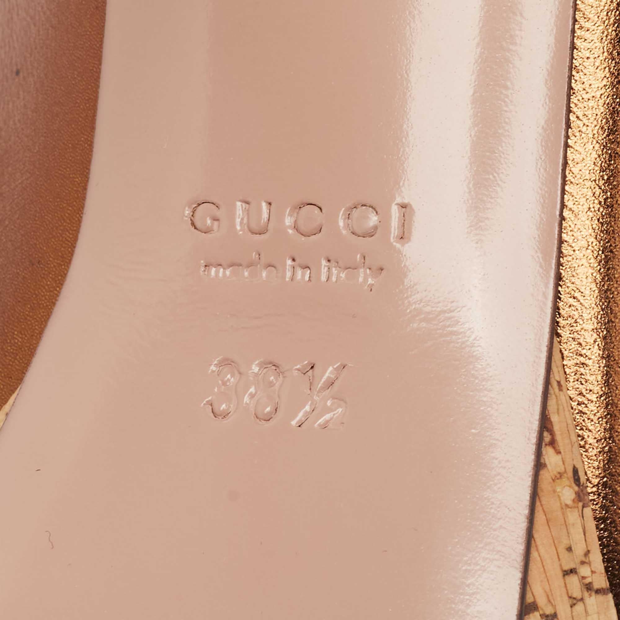Gucci, pelle metallizzata bronzo, punta aperta con plateau, taglia 38.5 3