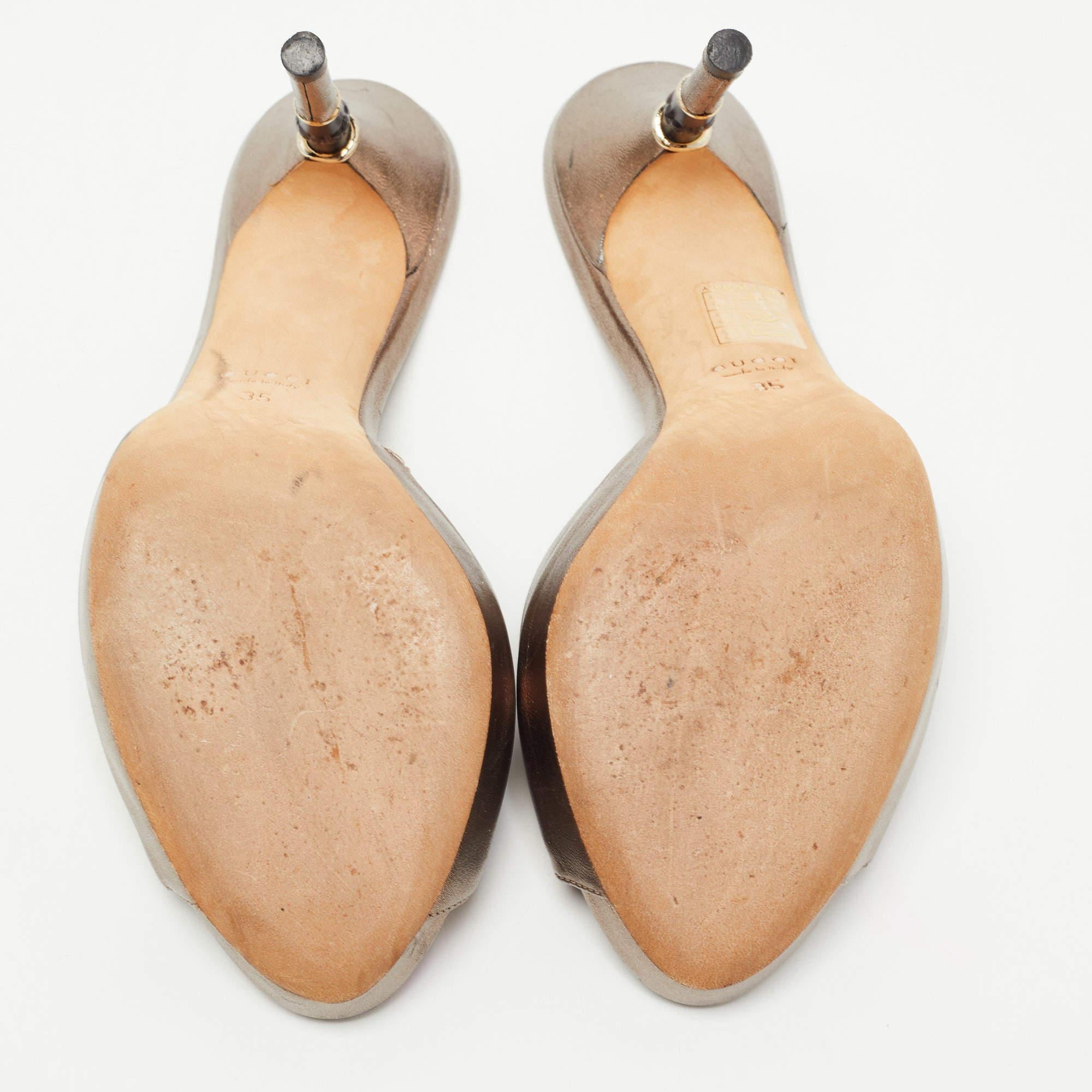 Gucci Metallic Bronze Leather Slide Sandals Size 35 For Sale 1