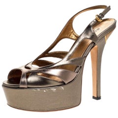 Gucci Metallic Bronze Leather Strappy Platform Slingback Sandals Size 37