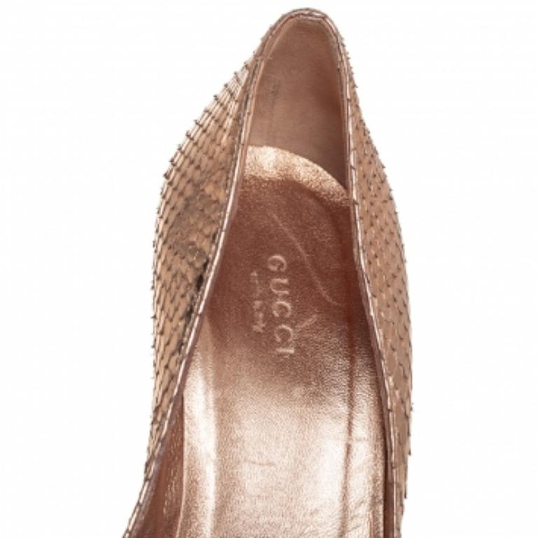 Gucci Metallic Bronze Python Peep Toe Pumps Size 38.5 1