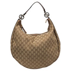 Gucci Metallic Braun/Beige GG Segeltuch und Leder Große GG Twins Hobo
