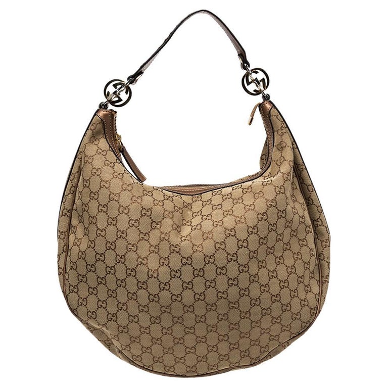 Gucci Metallic Brown/Beige GG Canvas and Leather Large GG Twins Hobo ...