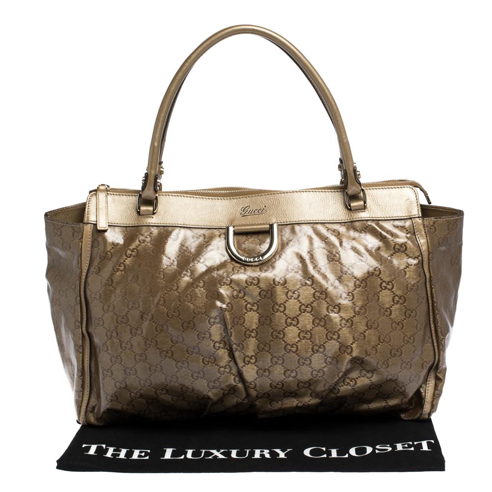 Gucci Metallic/Brown GG Crystal Canvas and Leather D Ring Tote 3