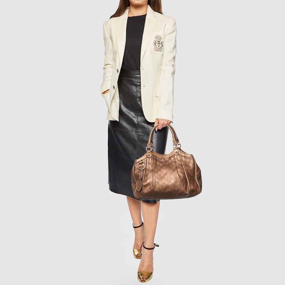 Gucci Metallic Brown Guccissima Leather Sukey Tote In Fair Condition In Dubai, Al Qouz 2