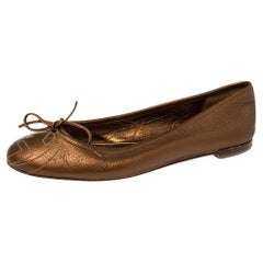 Gucci Metallic Brown Leather Bow Ballet Flats Size 37.5