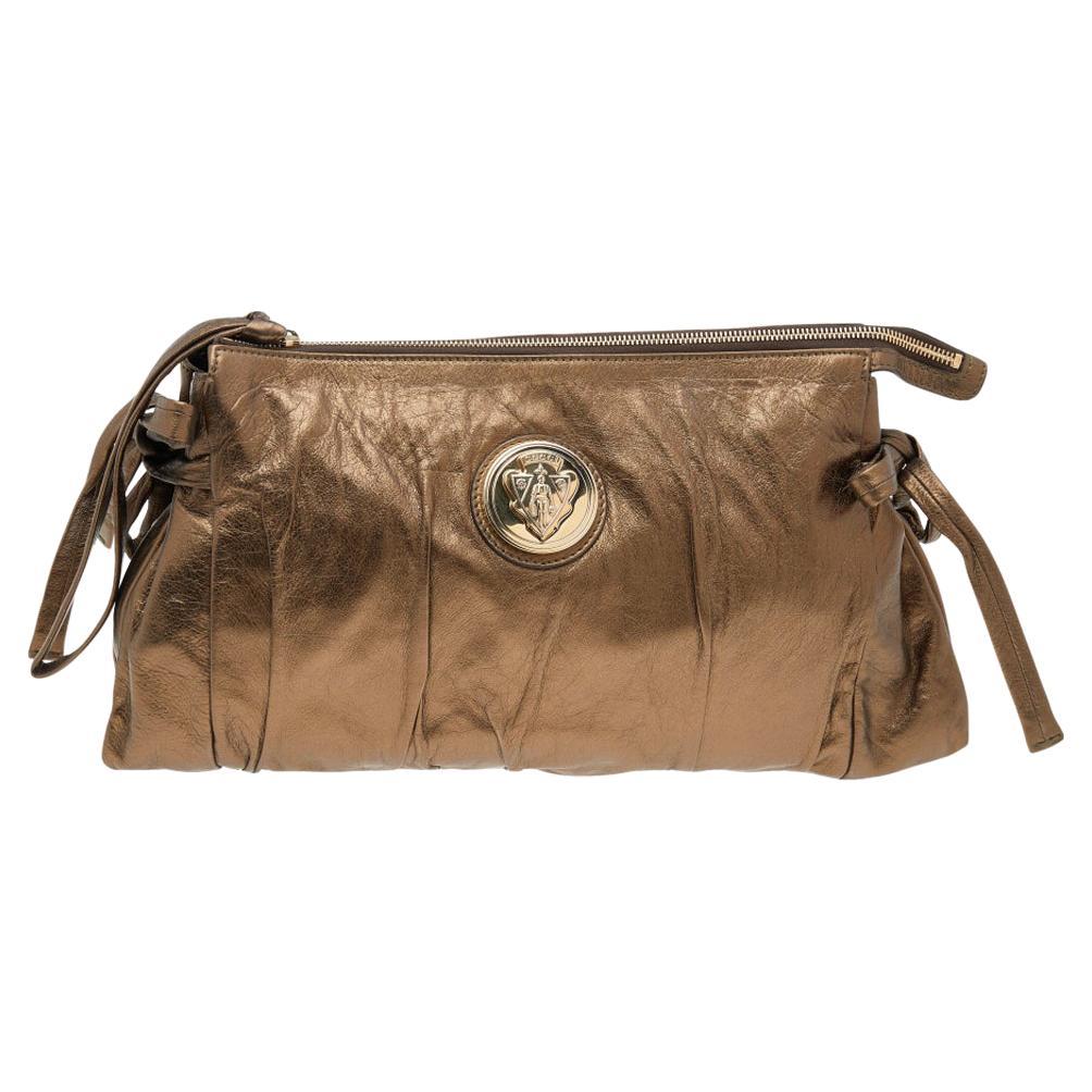 Gucci Metallic Brown Leather Large Hysteria Clutch