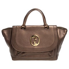 Gucci Metallic Brown Leather Medium 1973 Top Handle Tote Bag