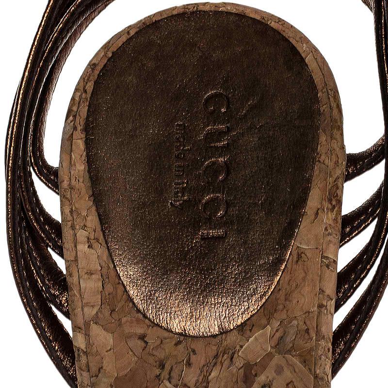 Gucci Metallic Brown Leather Studded Cork Wedge Platform Sandals Size 38 3