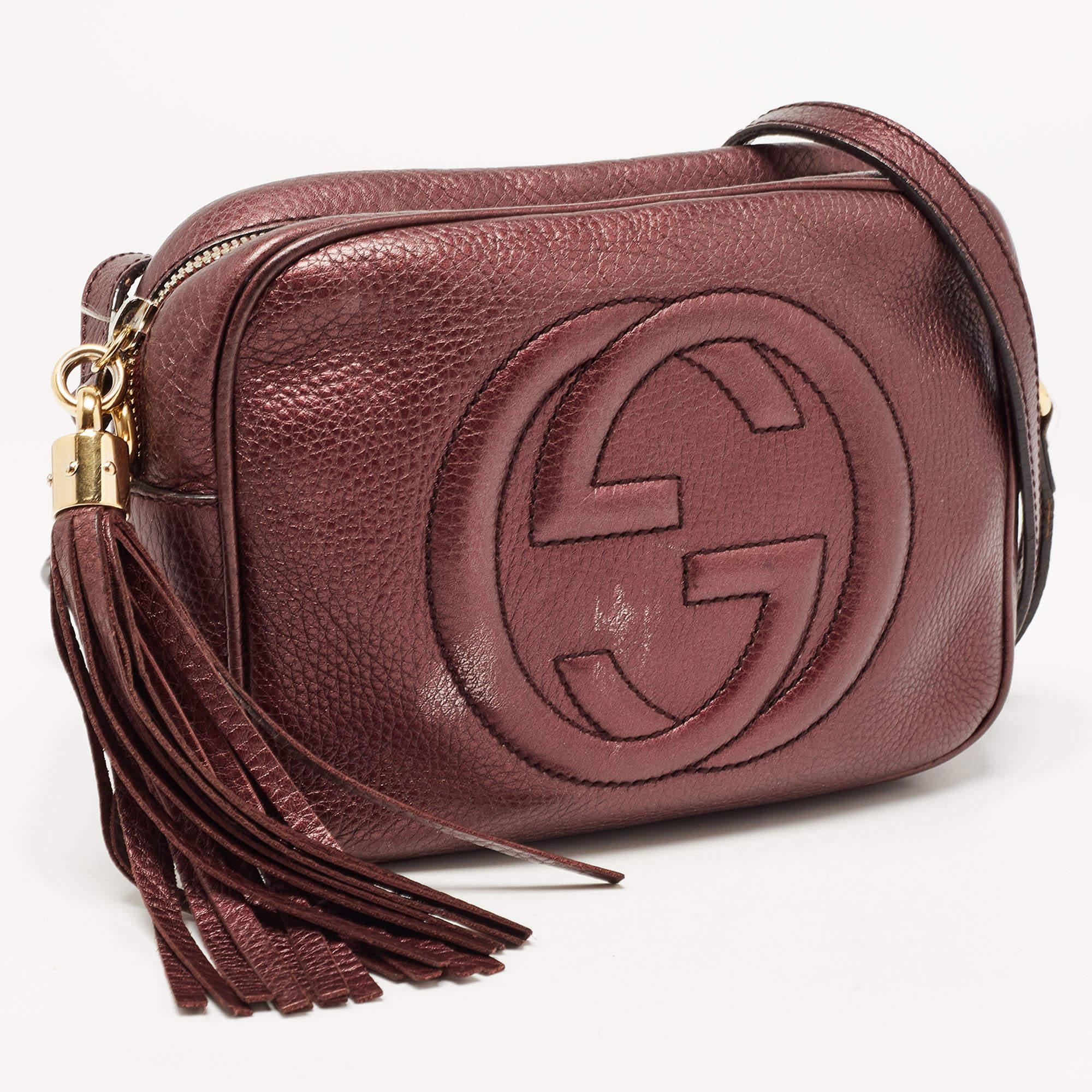 Women's Gucci Metallic Burgundy Leather Small Soho Disco Shoulder Bag