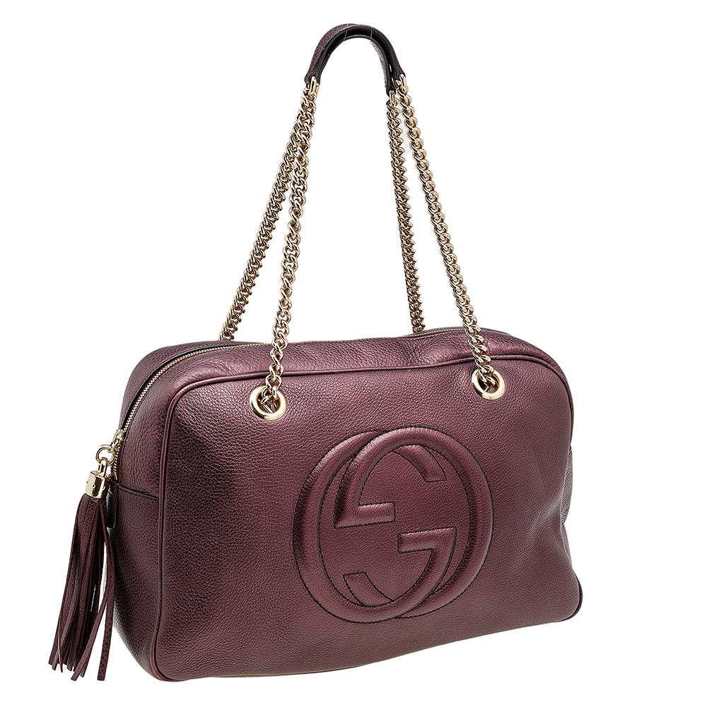 Gucci Metallic Burgundy Leather Soho Large Chain Shoulder Bag 4