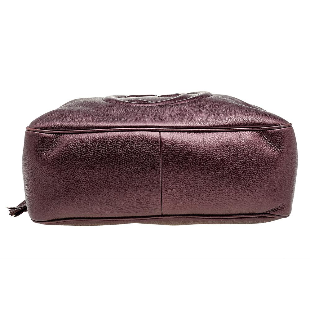 Women's Gucci Metallic Burgundy Leather Soho Large Chain Shoulder Bag