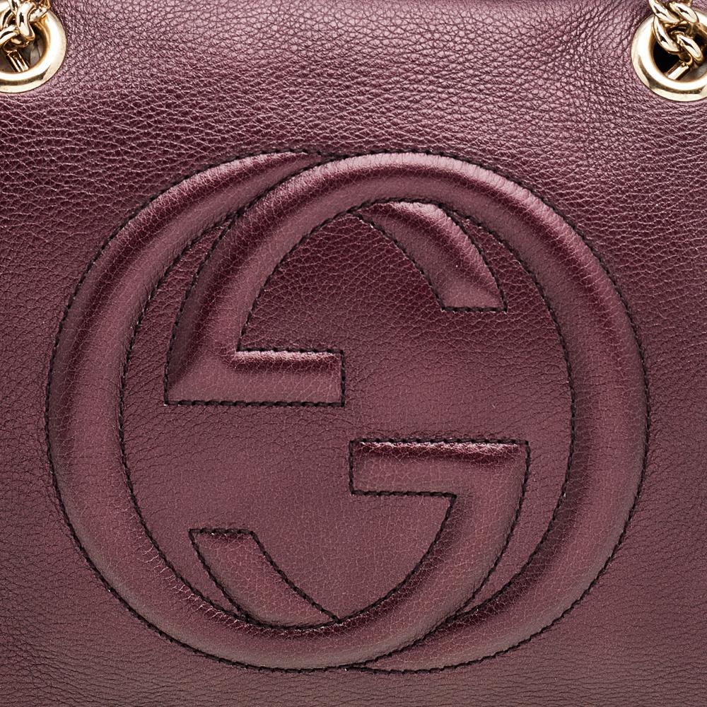 Gucci Metallic Burgundy Leather Soho Large Chain Shoulder Bag 3