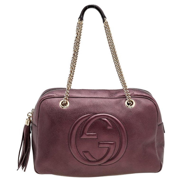 Gucci Metallic Burgundy Leather Soho Large Chain Shoulder Bag at 1stDibs