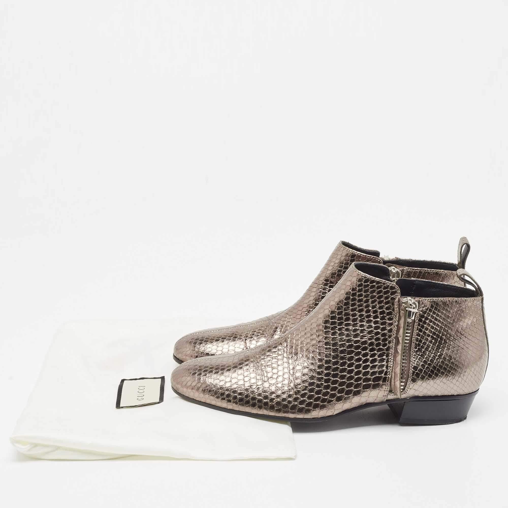  Gucci Metallic Embossed Python Ankle Boots Size 37 For Sale 4