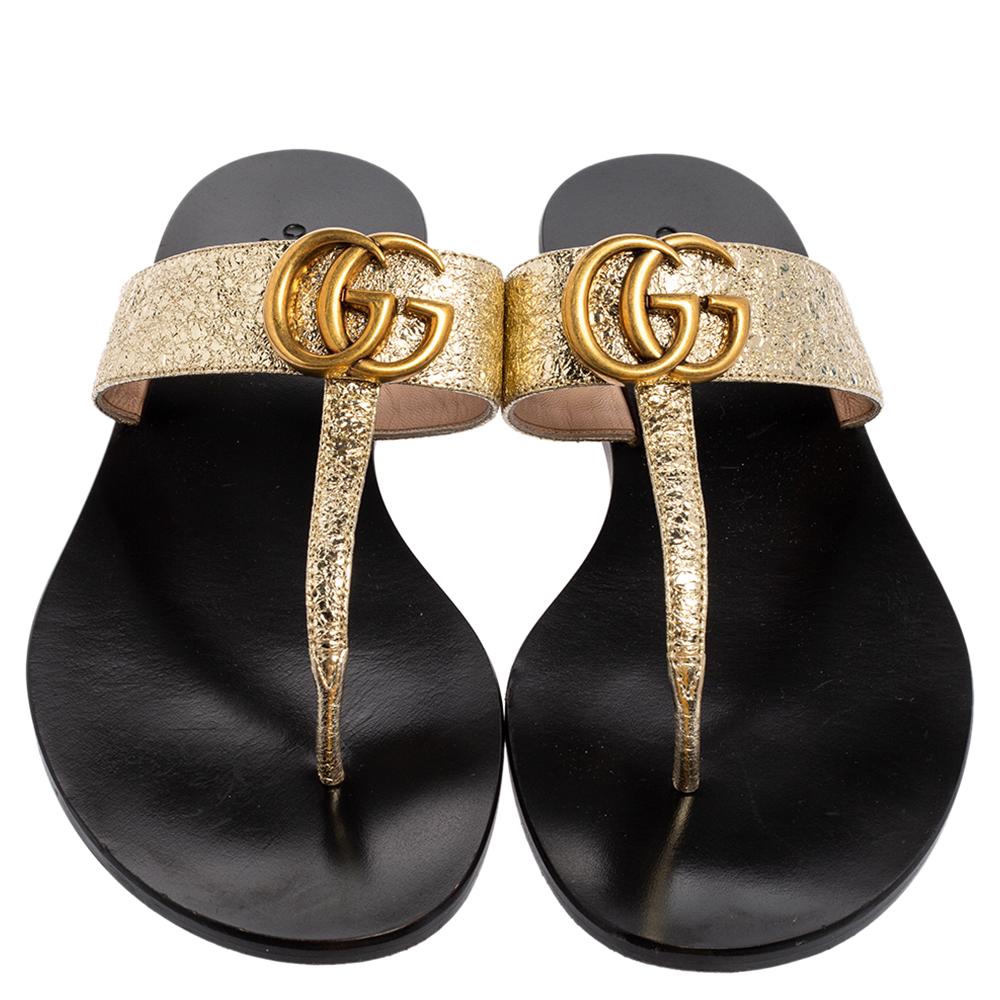 Gucci Leather Thong Sandal Metallic Gold — LSC INC
