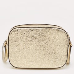 Gucci Metallic Gold Crinkled Leather Webby Bee Crossbody Bag