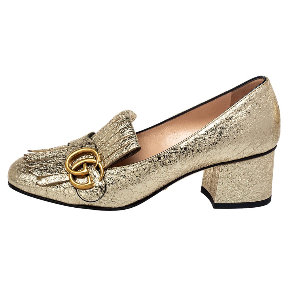 Gucci Metallic Gold Folie Leder GG Marmont Pumps mit Blockabsatz Größe 37