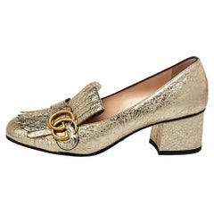 Gucci Metallic Gold Folie Leder GG Marmont Pumps mit Blockabsatz Größe 37