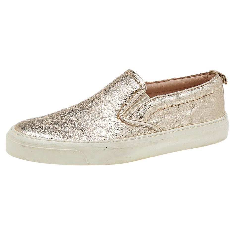 Gucci Metallic Gold Foil Leather Slip On Sneakers Size 37