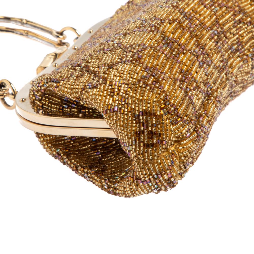 Gucci Metallic Gold GG Beads Small Frame Bag 2