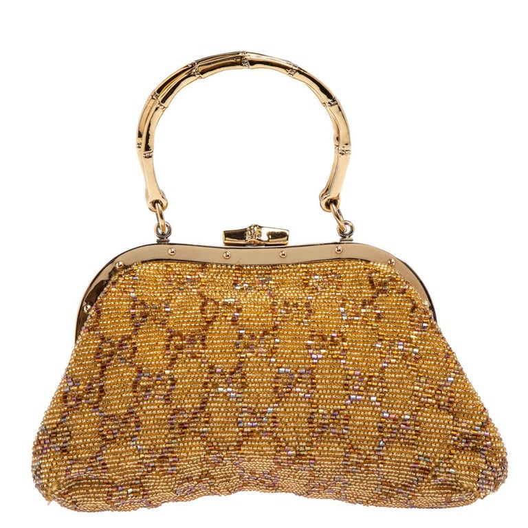 Gucci Metallic Gold GG Beads Small Frame Bag at 1stDibs | gold beaded bag
