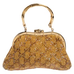 Gucci Metallic Gold GG Beads Small Frame Bag