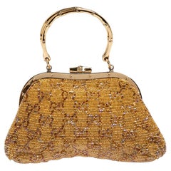 Gucci Metallic Gold GG Beads Small Frame Bag