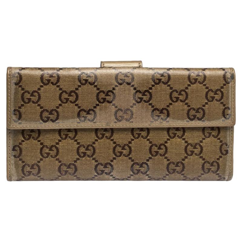 Gucci Metallic Gold GG Crystal Coated Canvas and Leather Continental Wallet