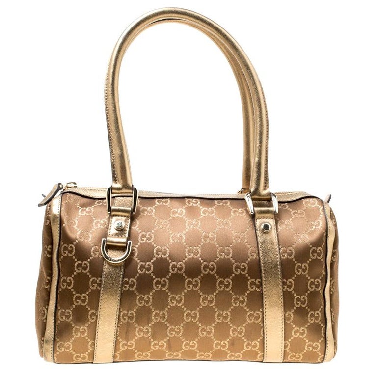 Gucci Metallic Gold GG Fabric D Ring Boston Bag For Sale at 1stDibs