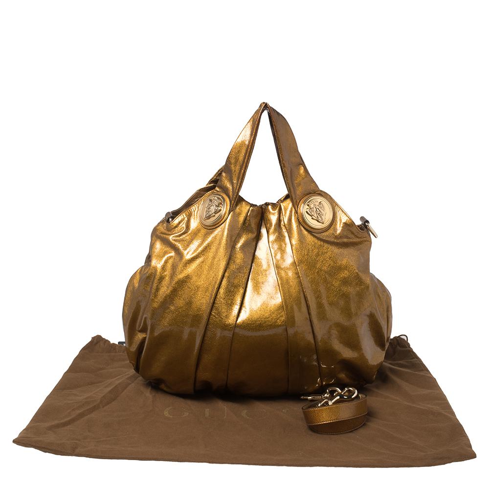 Gucci Metallic Gold Glossy Leather Large Hysteria Hobo 8